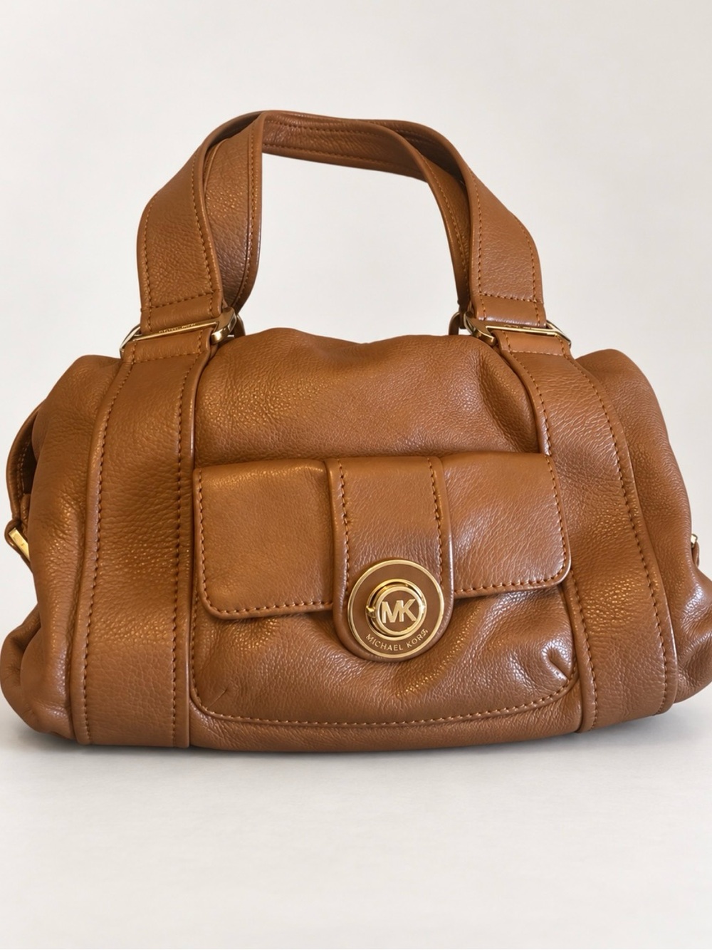 Michael Kors Caramel Brown Leather Shoulder Bag with Gold Hardware
